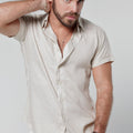 Short Sleeve Button Down Linen Shirt Regular Fit in natural