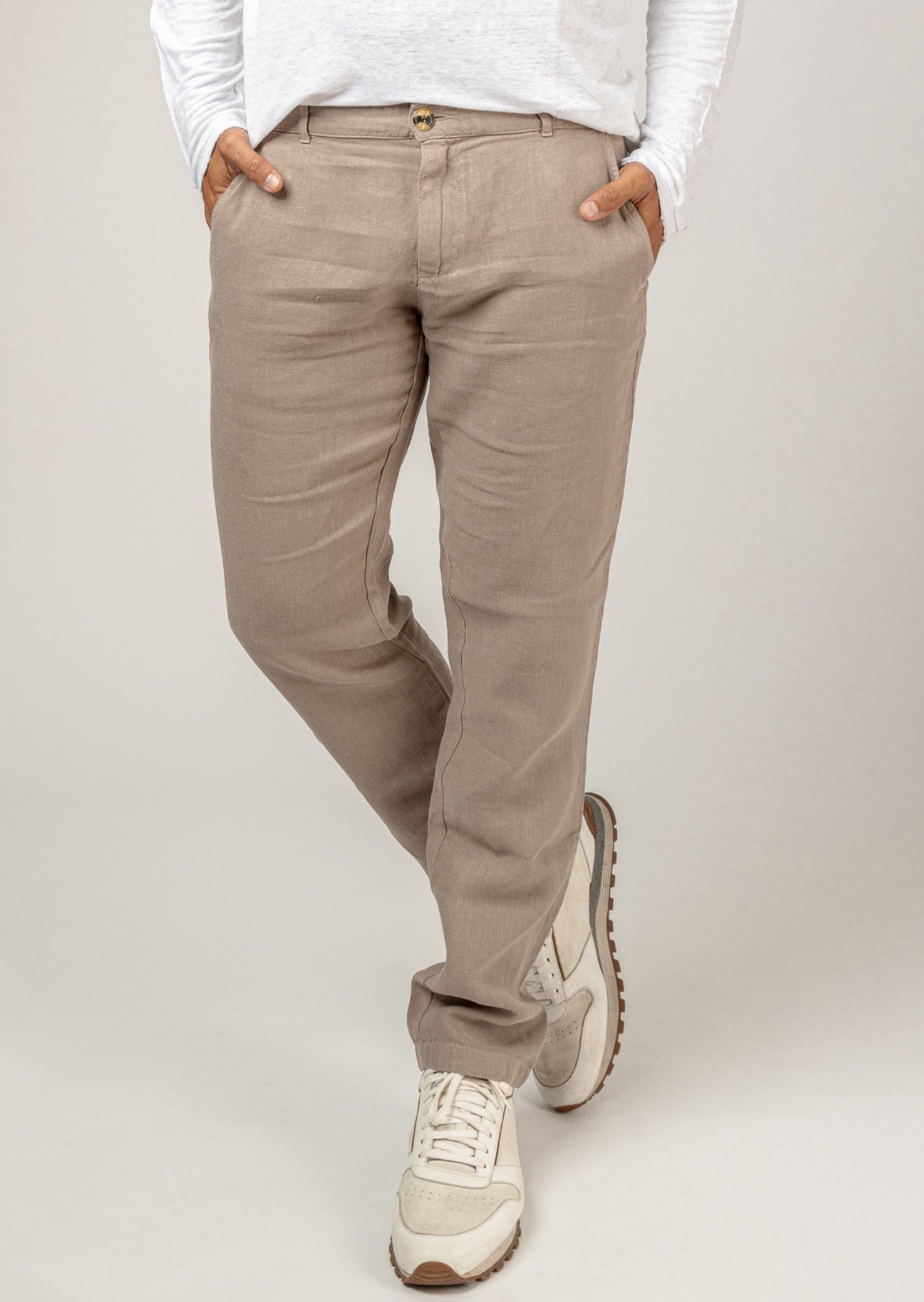 Linen Pants With Pockets Relaxed Fit in khaki