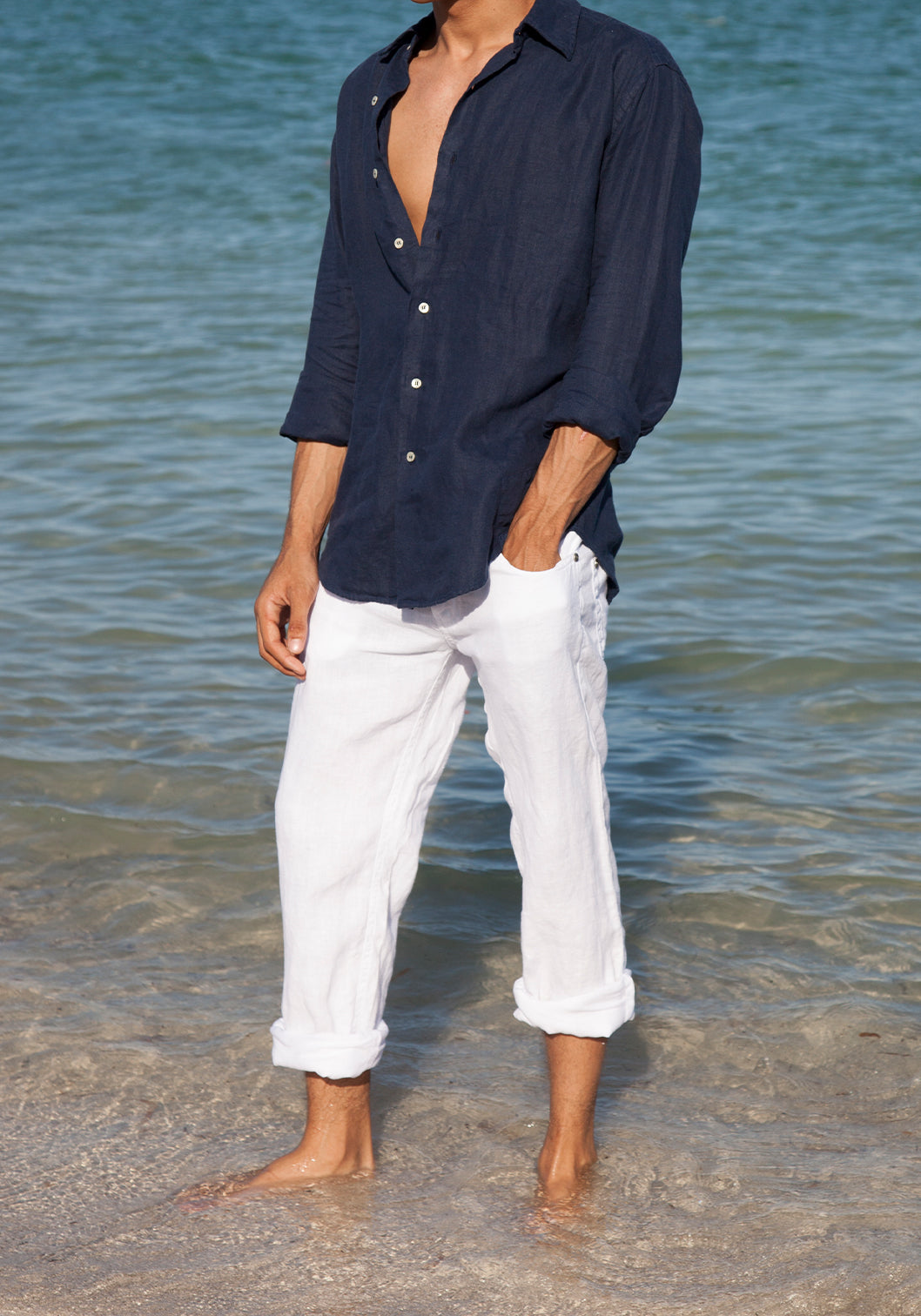 5-Pocket Linen Pants in white