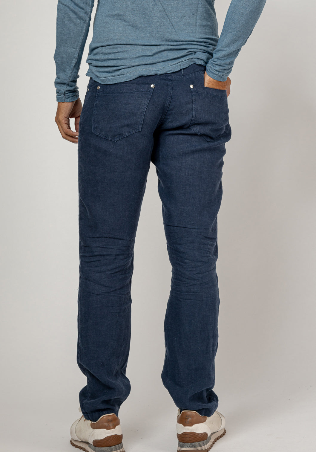 5-Pocket Linen Pants in navy blue