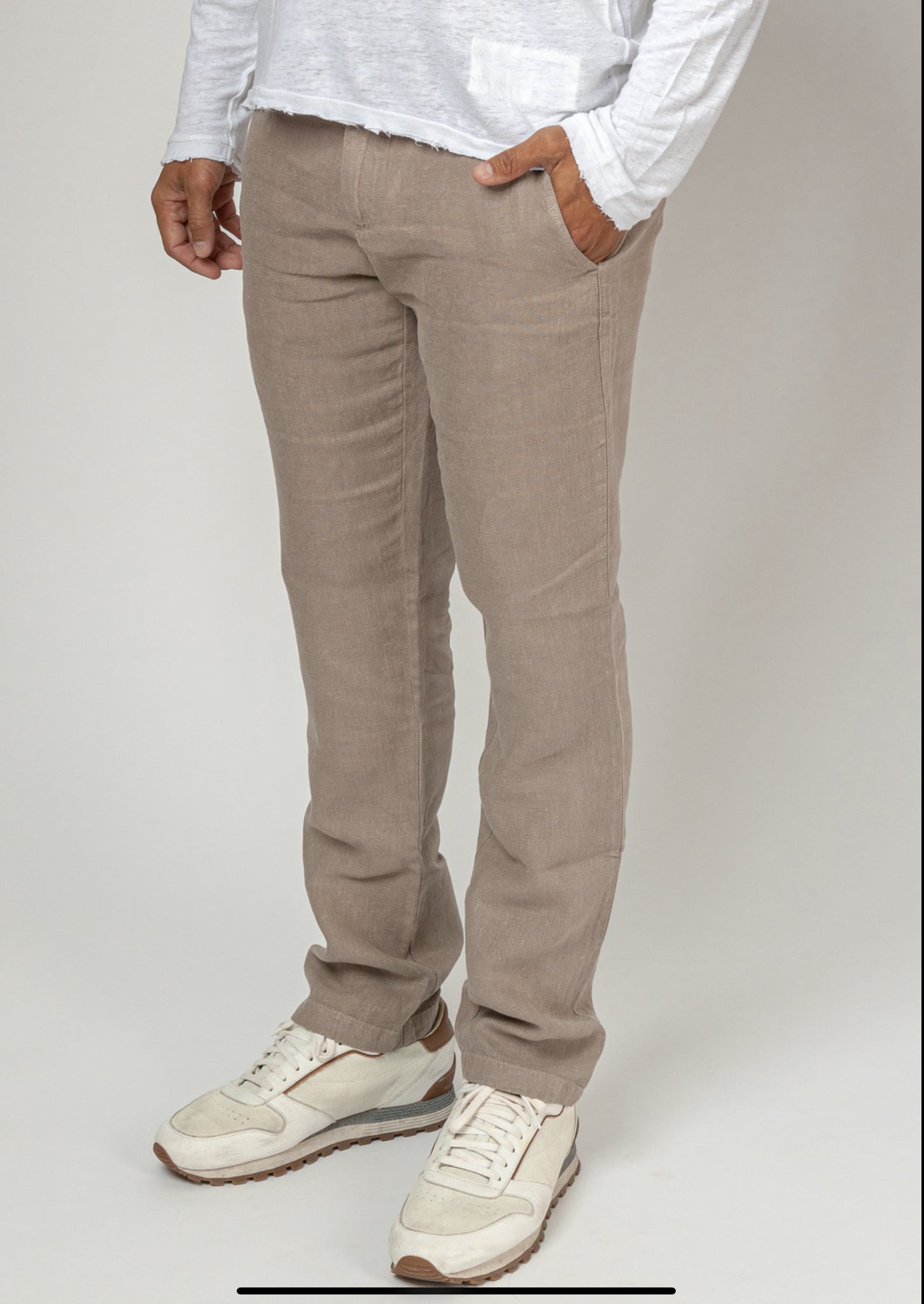 Linen Pants With Pockets Relaxed Fit in khaki