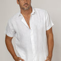 Short Sleeve Button Down Linen Shirt Regular Fit in white