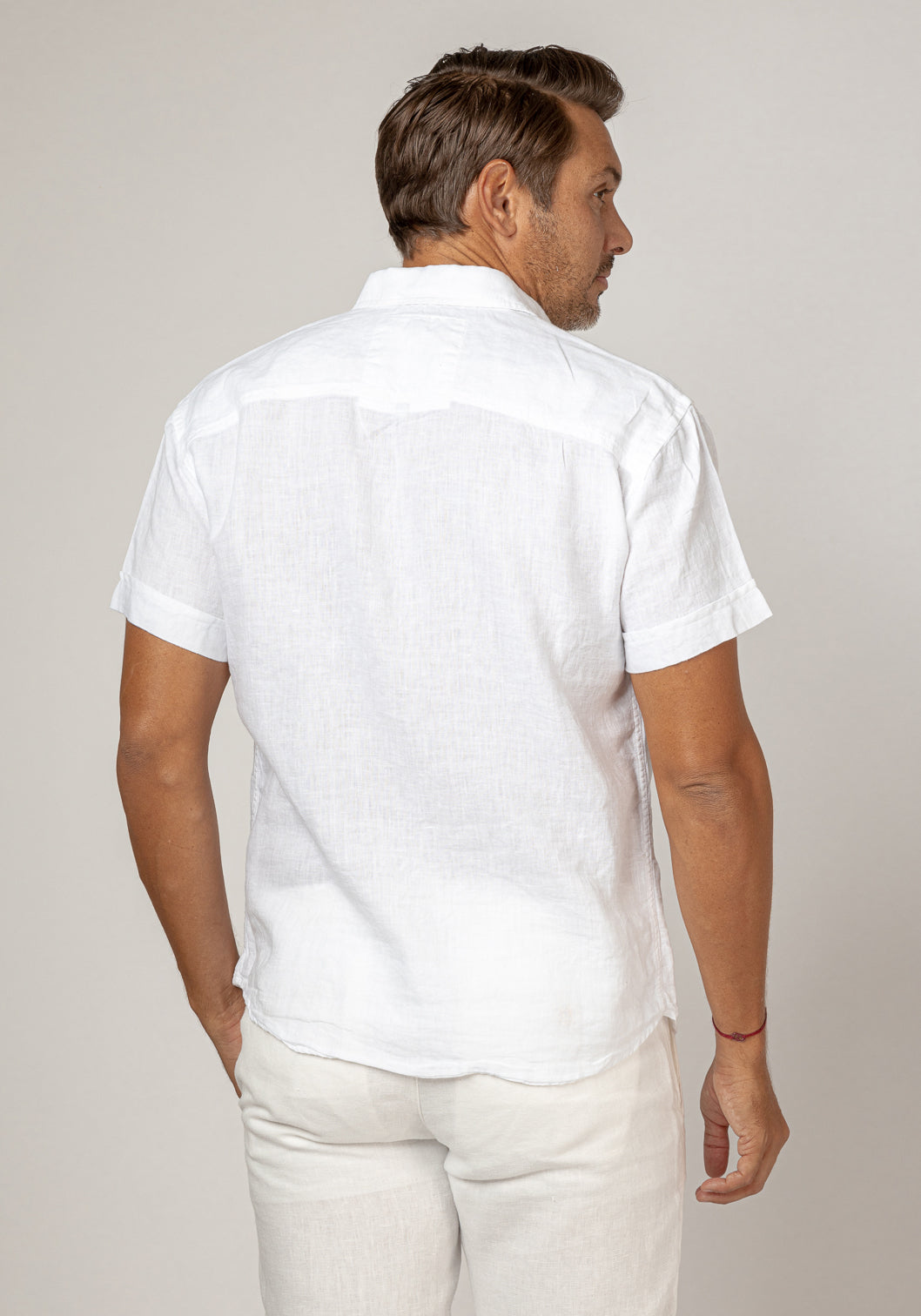 Short Sleeve Button Down Linen Shirt Regular Fit in white