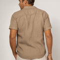 Short Sleeve Button Down Linen Shirt Regular Fit in khaki