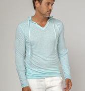 Long Sleeve Fitted Jersey Linen Hoodie in aqua