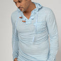 Jersey Linen Long Sleeve Hoodie With Pocket & Wooden Fasteners in light blue 4