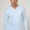 Jersey Linen Fitted Long Sleeve V-Neck T-Shirt in light blue