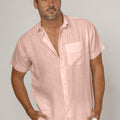 Short Sleeve Button-Down Linen Shirt With Pocket in light peach