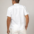 Short Sleeve Button-Down Linen Shirt With Pocket white 3