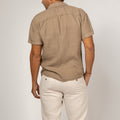 Short Sleeve Button-Down Linen Shirt With Pocket in khaki 2