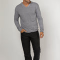 Jersey Linen Fitted Long Sleeve V-Neck T-Shirt in gray 3
