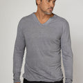 Jersey Linen Fitted Long Sleeve V-Neck T-Shirt in gray