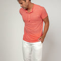 Short Sleeve Linen Henley T-Shirt in coral 2
