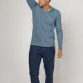 Long Sleeve Fitted Jersey Linen Hoodie in denim blue 3