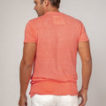 Short Sleeve Linen Henley T-Shirt in coral 3