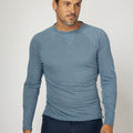 Jersey Linen Long Sleeve Niki Collar T-Shirt in denim blue