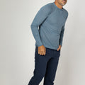 Jersey Linen Long Sleeve Niki Collar T-Shirt in denim blue