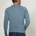 Jersey Linen Long Sleeve Niki Collar T-Shirt in denim blue
