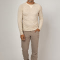 Jersey Linen Long Sleeve Niki Collar T-Shirt in natural