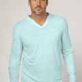 Jersey Linen Fitted Long Sleeve V-Neck T-Shirt in aqua