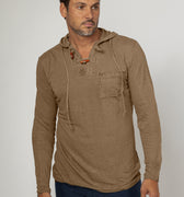 Jersey Linen Long Sleeve Hoodie With Pocket & Wooden Fasteners in khaki