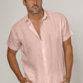 Short Sleeve Button Down Linen Shirt Regular Fit in light peach