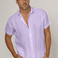 Short Sleeve Button Down Linen Shirt Regular Fit in light purple