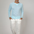 Jersey Linen Long Sleeve Niki Collar T-Shirt in aqua