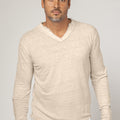Jersey Linen Fitted Long Sleeve V-Neck T-Shirt in natural