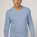 Jersey Linen Fitted Long Sleeve V-Neck T-Shirt in denim blue