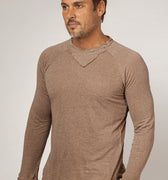 Jersey Linen Long Sleeve Niki Collar T-Shirt in khaki