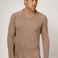 Jersey Linen Long Sleeve Niki Collar T-Shirt in khaki