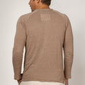 Jersey Linen Long Sleeve Niki Collar T-Shirt in khaki