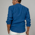 Long Sleeve Linen Mao Collar Shirt in Blue 4