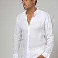 Long Sleeve Linen Mao Collar Shirt in White 1