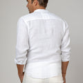Long Sleeve Linen Mao Collar Shirt in White 3
