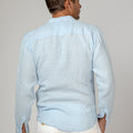 Long Sleeve Linen Mao Collar Shirt in Light Blue 3