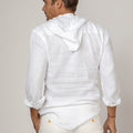 Long Sleeve V-Neck Linen Hoodie Shirt in white