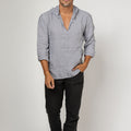 Long Sleeve V-Neck Linen Hoodie Shirt in gray