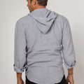 Long Sleeve V-Neck Linen Hoodie Shirt in gray