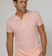 Short Sleeve Linen Henley T-Shirt in light peach 3