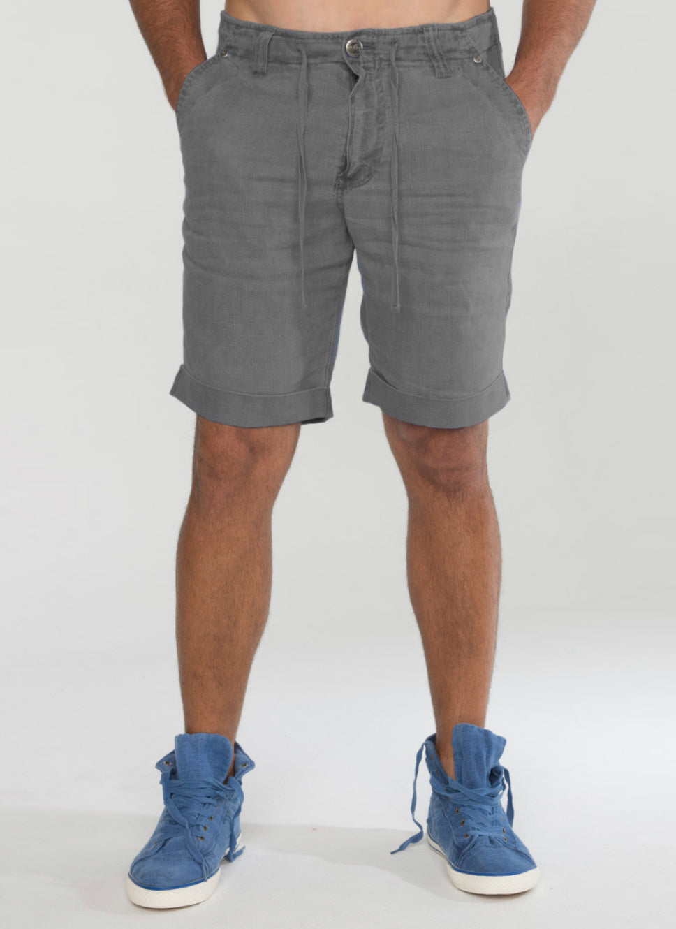 Linen Shorts With Drawstring in gray