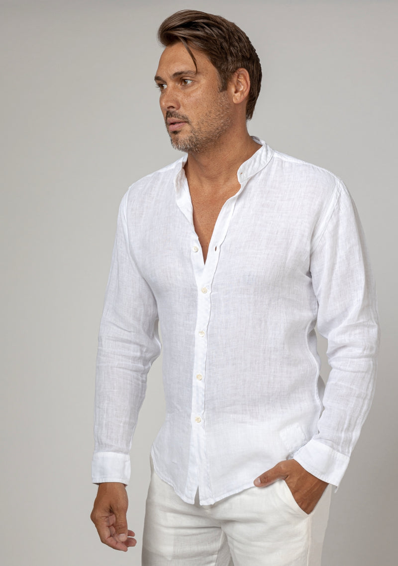 Men's Long Sleeve Linen Mao Collar Shirt | Italian Style, 100% Natural Linen