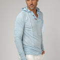 Jersey Linen Long Sleeve Hoodie With Pocket & Wooden Fasteners in light blue