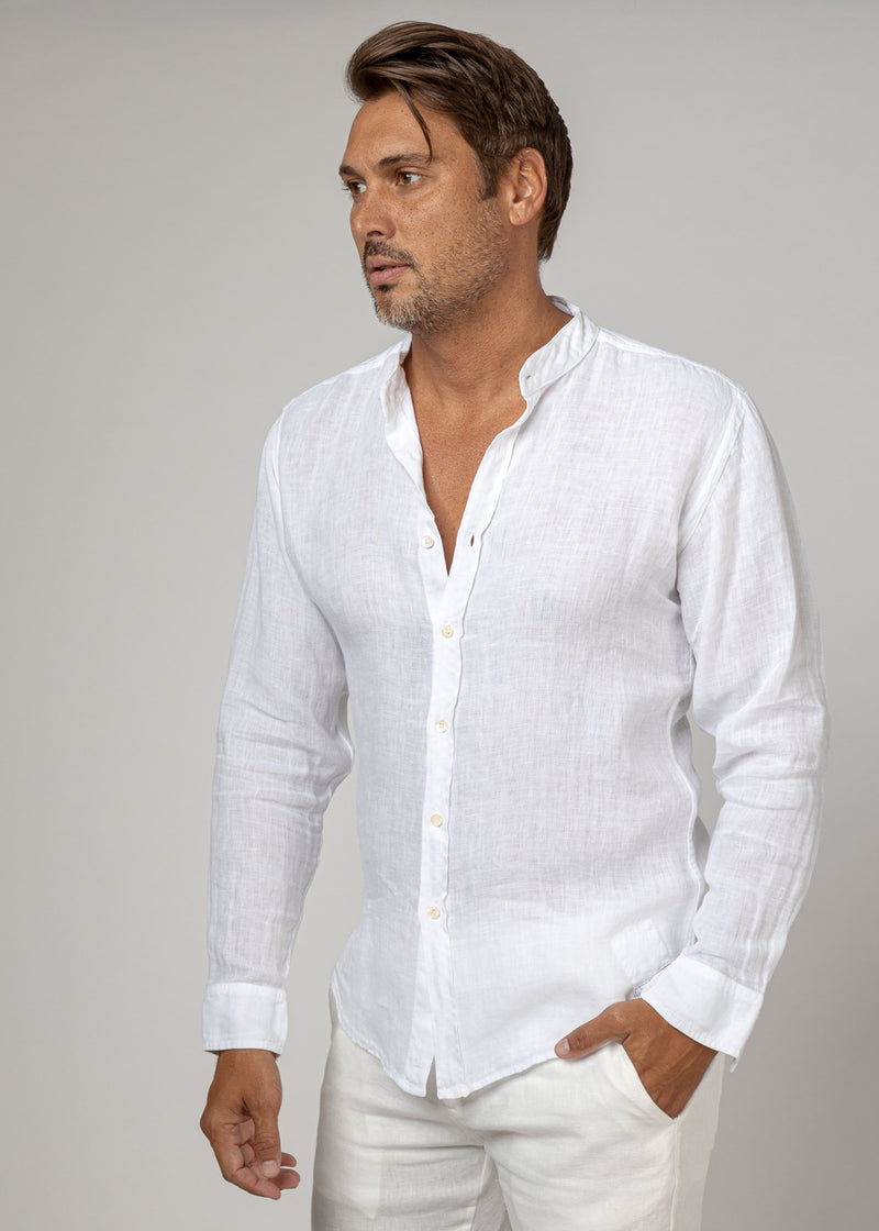 Men's Long Sleeve Linen Mao Collar Shirt | Italian Style, 100% Natural Linen