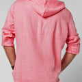 Long Sleeve V-Neck Linen Hoodie Shirt in peach