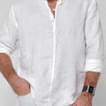 Long Sleeve Linen Shirt With Button Collar in white