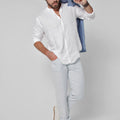 Long Sleeve Linen Shirt With Button Collar in white 2