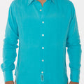Long Sleeve Button Down Linen Shirt Regular Fit in turquoise