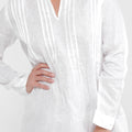 100% Linen Over-sized Shirt Dress With Mandarin Collar & Thin Pleats S to XXXL - Claudio Milano